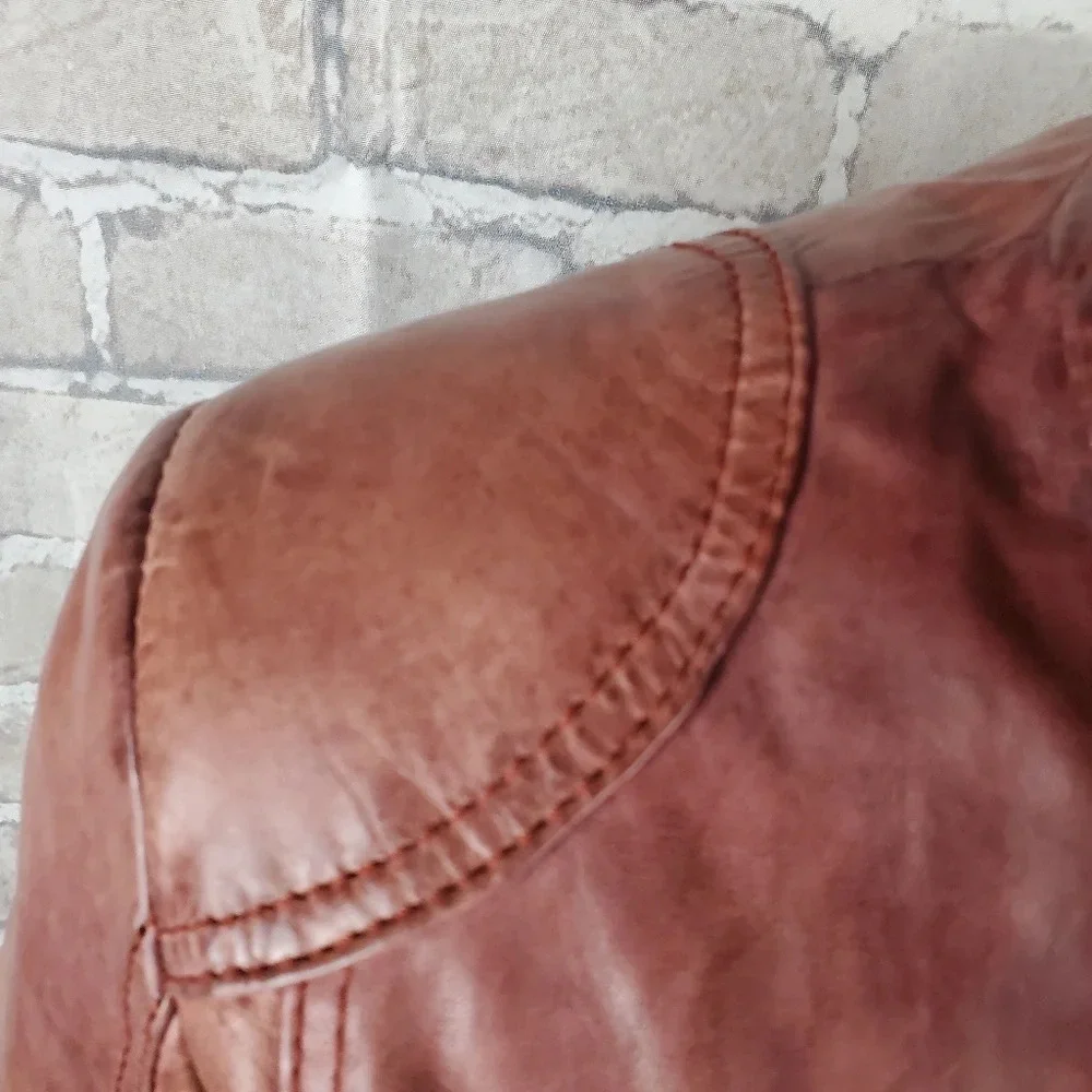 Di Capra Int Moto  Leather Jacket Mottled Two Tone Oxblood Size Small - Picture 8 of 16